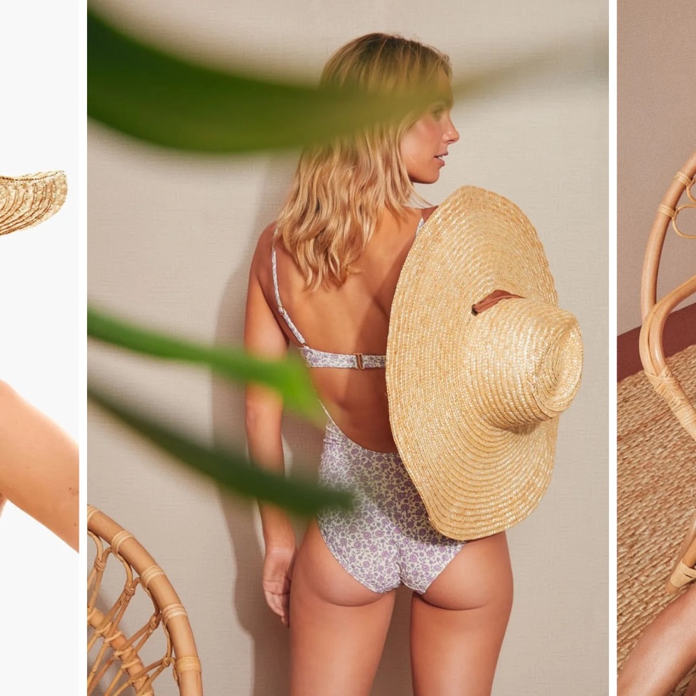 NWT NATURAL MARYANN HAT  Floral One-Piece Swimsuit with Straw Hat